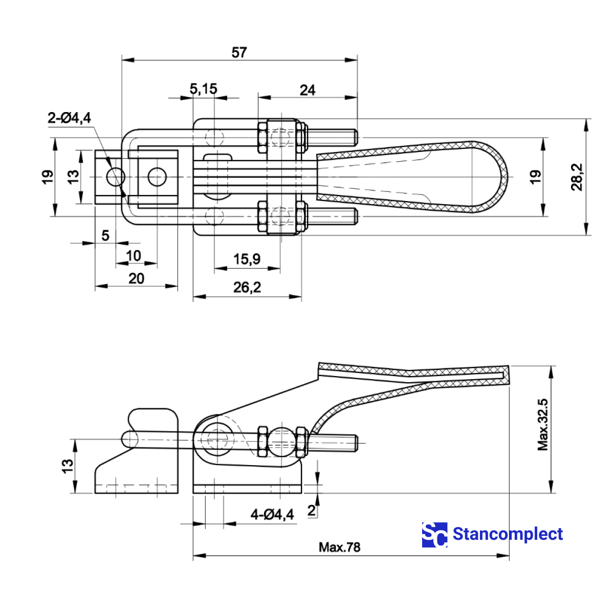 Quick release horizontal latch type toggle clamp ST-40323 - holding capacity 163 kg